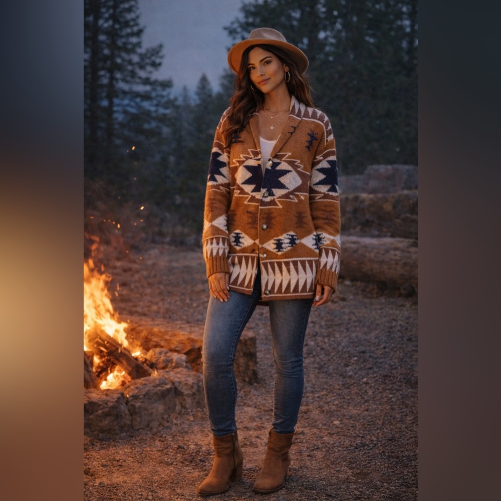 Sinransinya Southwestern Aztec Knit Cardigan Sweater